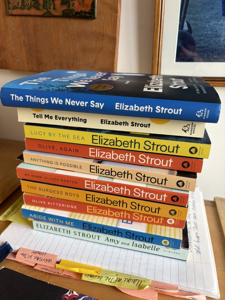 A stack of Elizabeth Strout's books,